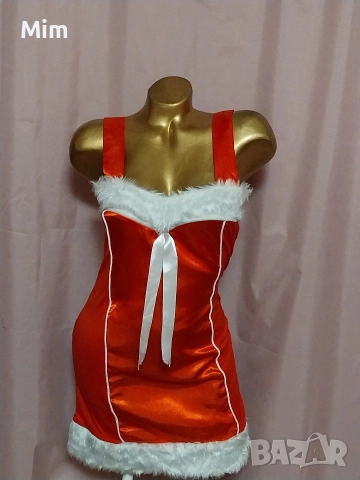 S/M Червена сатенена рокля с бели пухчета за Коледа , снимка 8 - Рокли - 52634545