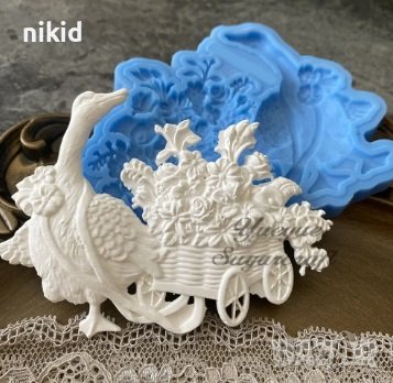 Гъска патица с каруца цвеття силиконов молд горма фондан гипс декор украса