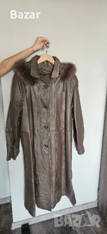 Дълго кожено палто от естествена кижа