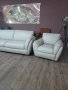 Светло кремав/сив кожен комплект тройка с два фотьойла, снимка 9