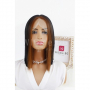 Къса права черна лейс фронт перука Лина с кестеняви кичури, снимка 1 - Аксесоари за коса - 36570741
