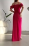 Вечерна рокля с отворени рамене и цепка -цвят фуксия , снимка 2