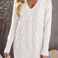 Дамски памучен пуловер в бяло, снимка 1 - Блузи с дълъг ръкав и пуловери - 43152461