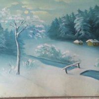 Зимна ретро картина с маслени бои , снимка 1 - Картини - 26485931