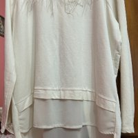 Стилна бяла блуза с пера, снимка 1 - Блузи с дълъг ръкав и пуловери - 43657506