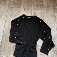 Wow 🤩 Черен  пуловер блуза  Zara овърсайз размер  с декорация перли, снимка 1 - Блузи с дълъг ръкав и пуловери - 43712131