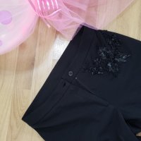 Черен класически панталон с пайети и апликация ZigZac, снимка 7 - Панталони - 32888265