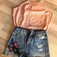 Zara дънкови панталонки и топ, снимка 1 - Къси панталони и бермуди - 33339497