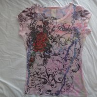 Розова блуза с щампа с рози, снимка 1 - Тениски - 38897178