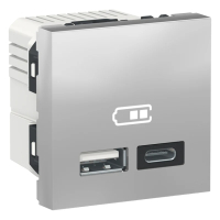 Продавам Двойно USB зарядно тип A+C, 2400mA, 5V, 2M, алуминий SCHNEIDER ELECTRIC Unica NEW, снимка 1 - Други - 44879141