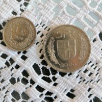 2 монети от 1 и 5 швейцарски франка, снимка 1 - Нумизматика и бонистика - 33626365