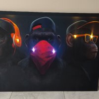 светеща картина с LED осветление - трите маймуна , снимка 2 - Картини - 43807623
