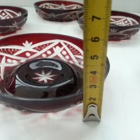Кристални чинийки купички цветен червен кристал ръчно гравирани, снимка 4 - Антикварни и старинни предмети - 33682556