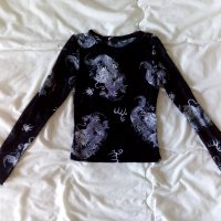Прозрачна блуза с щампа на китайски дракони р-р XS, снимка 2 - Блузи с дълъг ръкав и пуловери - 35227341