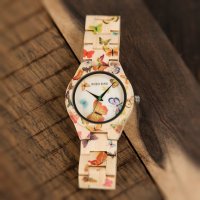 Дамски часовник с каишка от верижно дърво и изрисувани пеперуди, снимка 9 - Дамски - 36250779