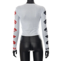 Дамска графична прозрачна къса блуза - топ с очи р-р XS-S, снимка 3 - Корсети, бюстиета, топове - 44861083