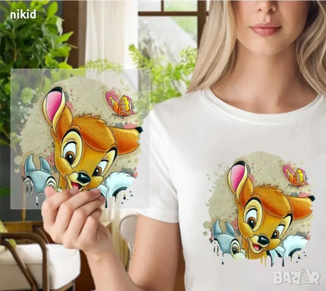 Бамби сърничка сърна щампа термо апликация картинка за дреха блуза чанта, снимка 1