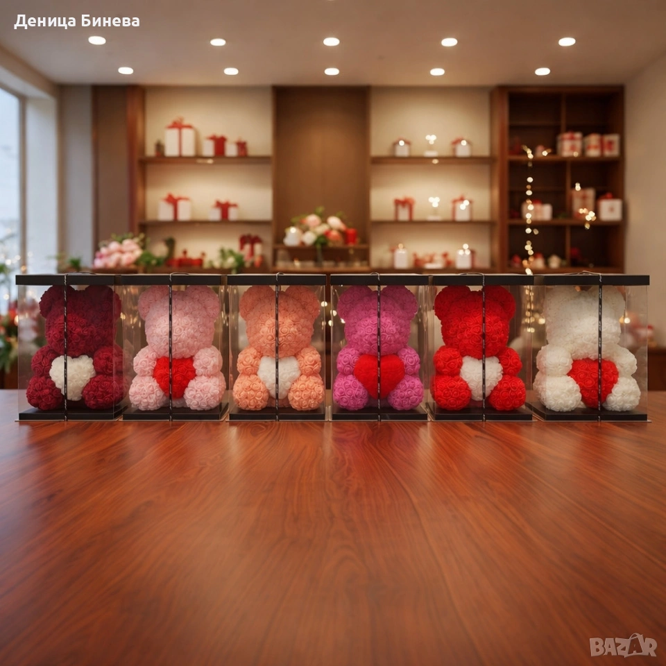 Мече от рози, 25см с подаръчна кутия в 3 цвята, снимка 1