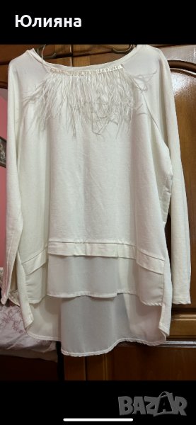 Стилна бяла блуза с пера, снимка 1