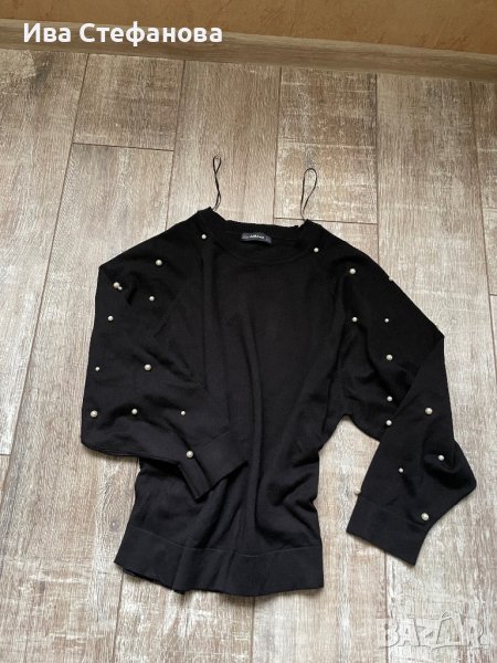 Wow 🤩 Черен  пуловер блуза  Zara овърсайз размер  с декорация перли, снимка 1
