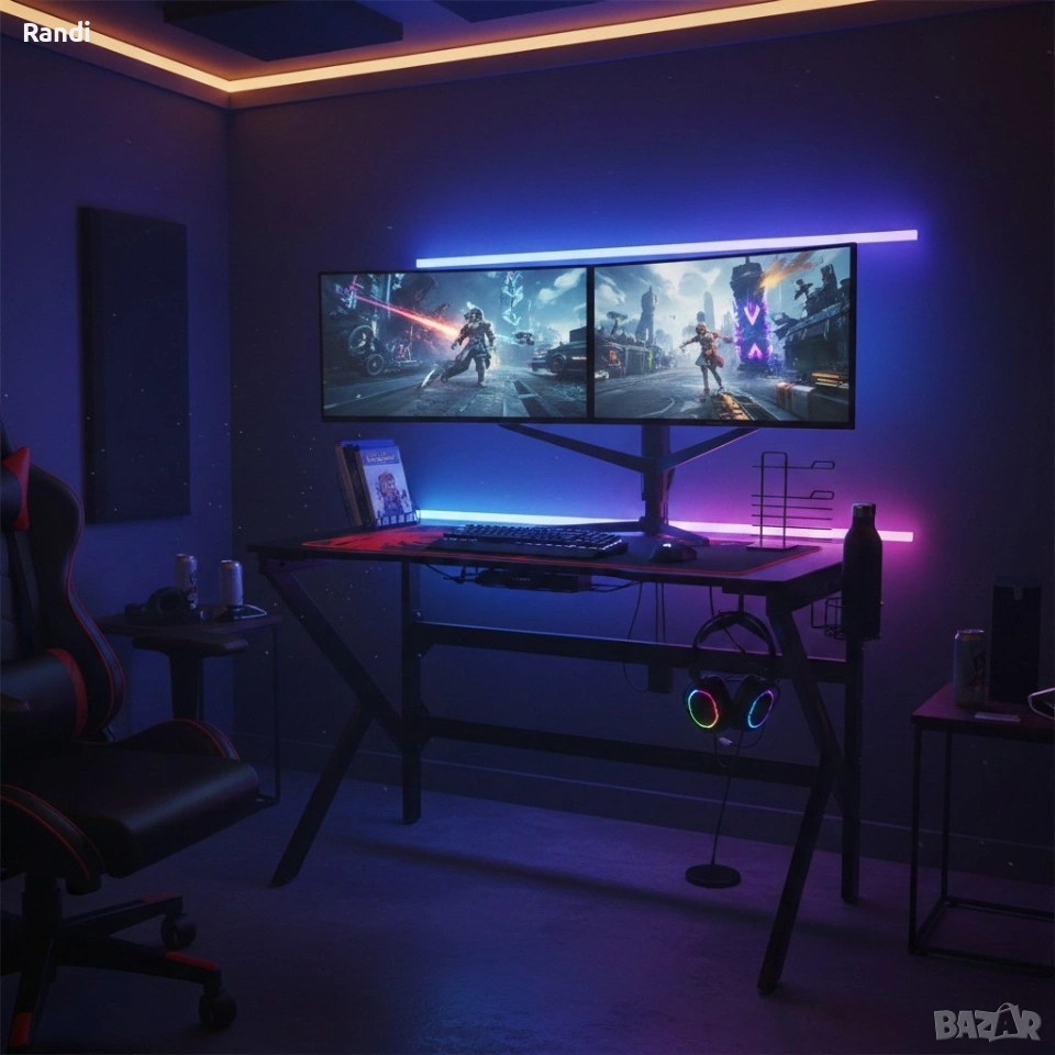Геймърско компютърно бюро с RGB LED осветление, снимка 1