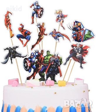 Avengers герои Отмъстителите Капитан Америка Хълк картонени топери украса декор клечки торта мъфини, снимка 1