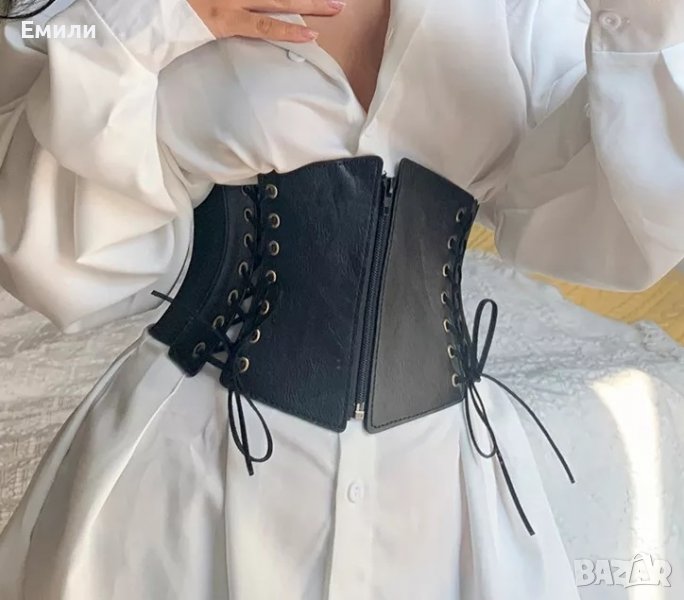 Корсет колан от еко кожа с връзки и цип, снимка 1