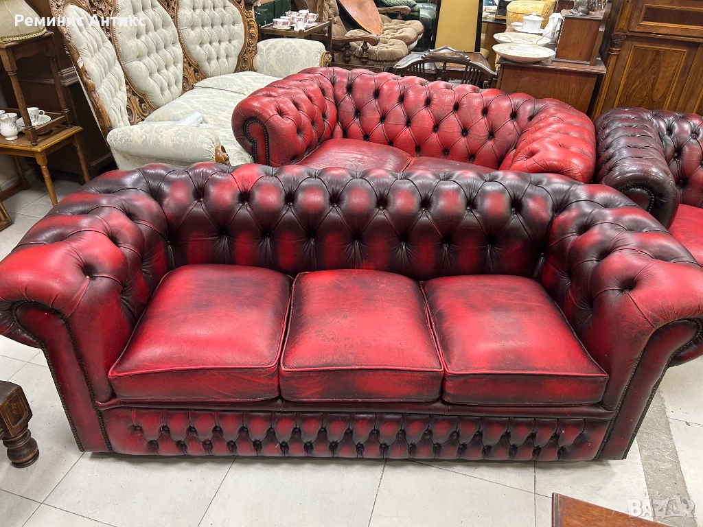 Троен Диван Честърфийлд Chesterfield oxblood., снимка 1