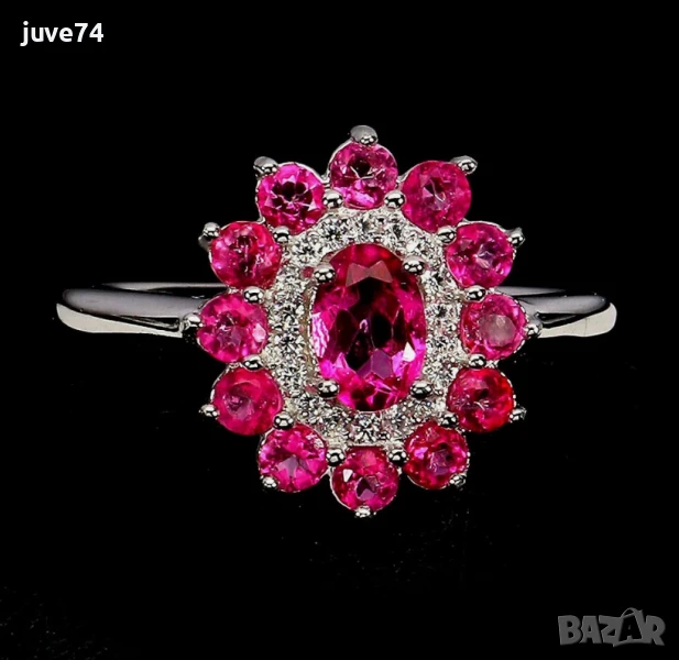 СРЕБЪРЕН ПРЪСТЕН С РОЗОВИ ТОПАЗИ (БРАЗИЛИЯ), снимка 1