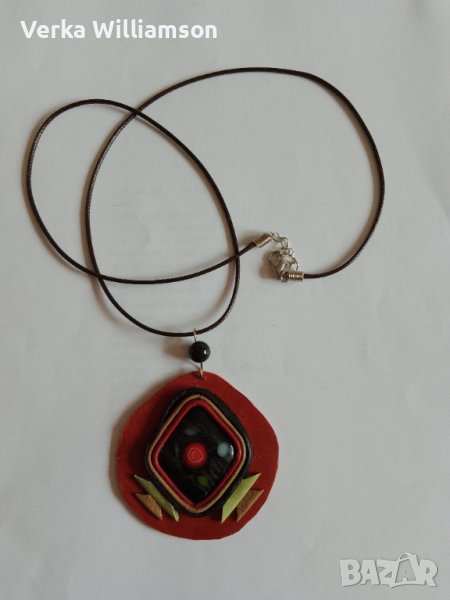 Кафяво колие от кожа модел и фюзинг стъкло модел 77, снимка 1