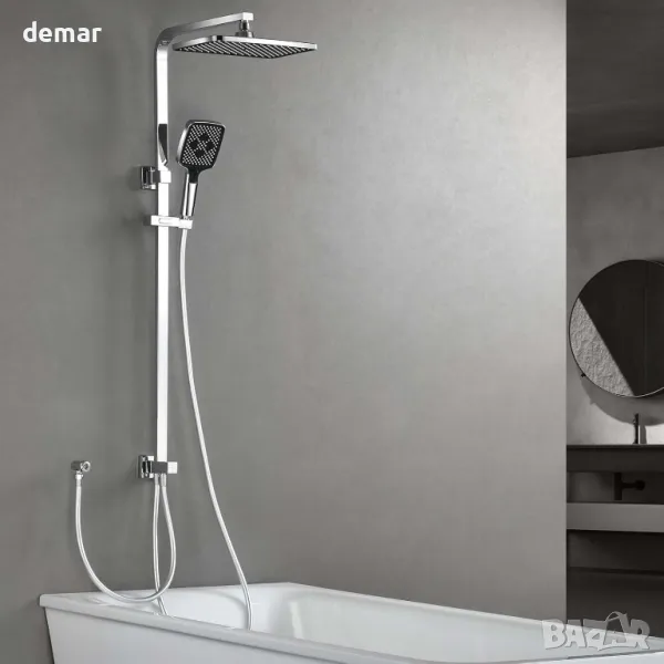 Комплект квадратни релси за душ SonTiy, XXL глава и комплект маркучи, снимка 1