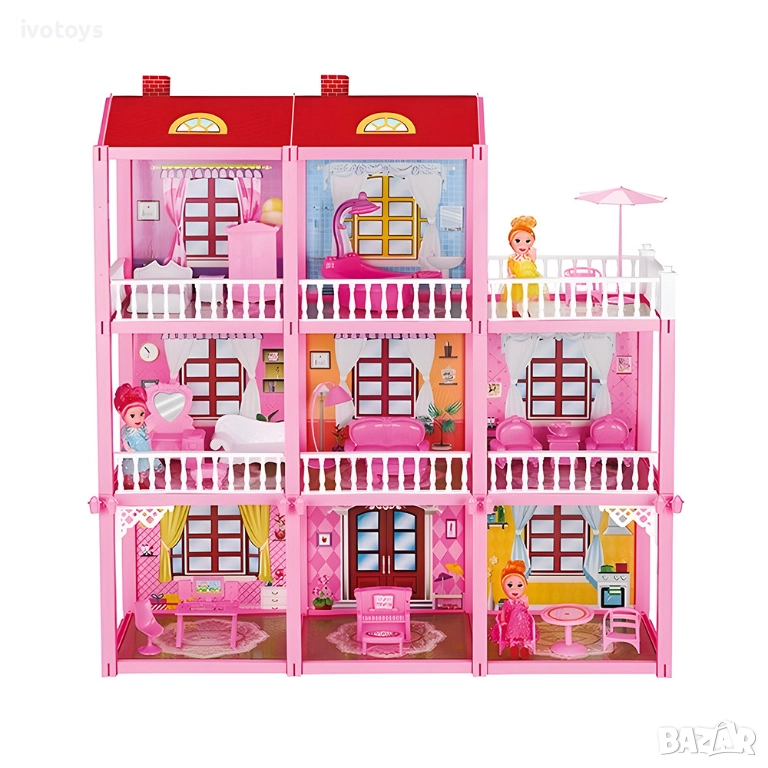 Детска триетажна къща с кукли и обзавеждане - Код 5627, снимка 1