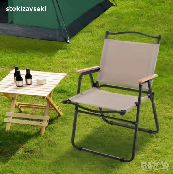 Сгъваем къмпинг стол с дървени подлакътници , снимка 1