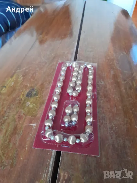 Стар комплект Копринен гердан и обици, снимка 1