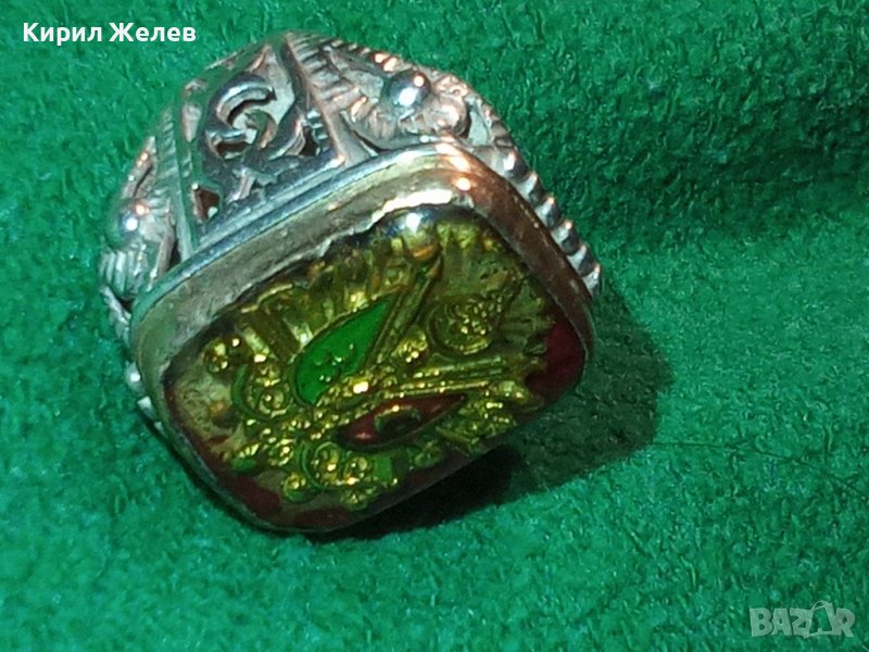 Старинен ВЕЛИКОЛЕПЕН ОСМАНСКИ ЕМАЙЛИРАН СРЕБЪРЕН ПРЪСТЕН ВИСОКА ПРОБА СРЕБРО и БРОНЗ - УНИКАТ 40649, снимка 1