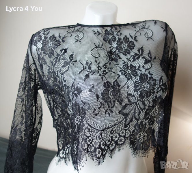 Tally Weijl M черен дантелен кроп топ с дълъг ръкав, снимка 1