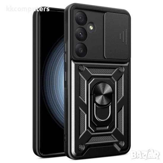 Силиконов твърд кейс bSmart Defender Slide, За Samsung Galaxy S25 FE, Черен и Протектор, снимка 1