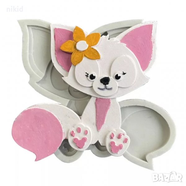 Сладка лисичка Лисица плитък силиконов молд форма фондан шоколад гипс, снимка 1