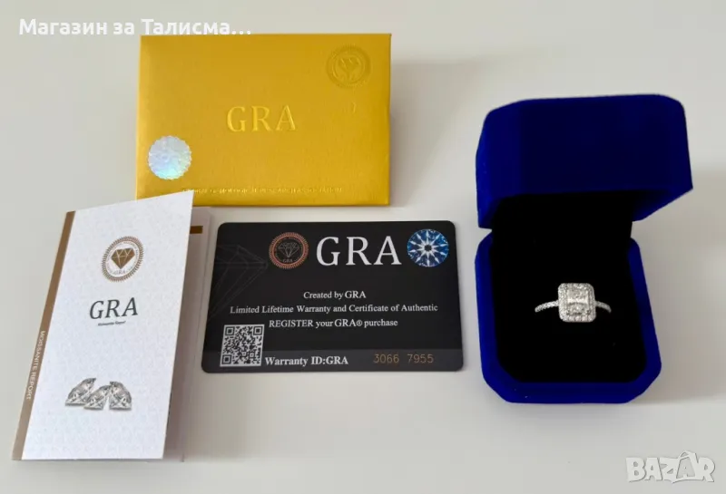 S925 Сребърен пръстен с камък Мойсанит 2ct - размер 7
, снимка 1