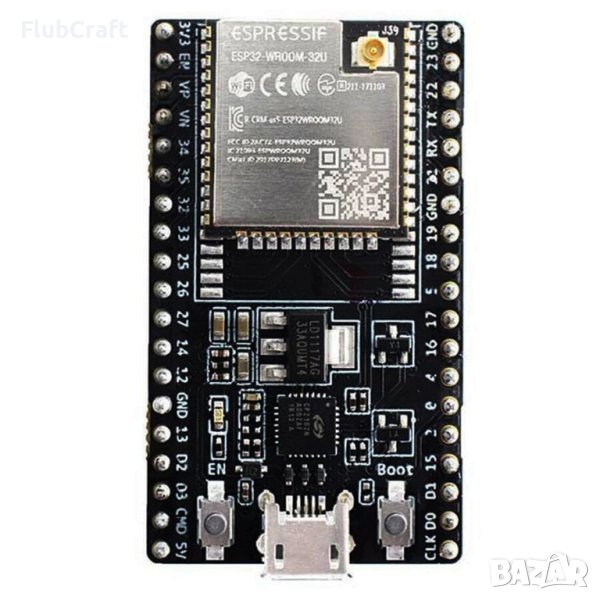 ESP32 Контролер с чип CH9102X Micro USB 38Pin WiFi+Bluetooth ESP32-WROOM-32U, снимка 1