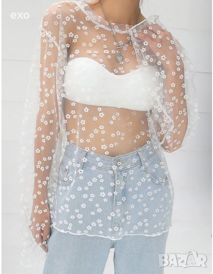 Бял топ, Прозрачен топ, Ефектен бял топ, снимка 1