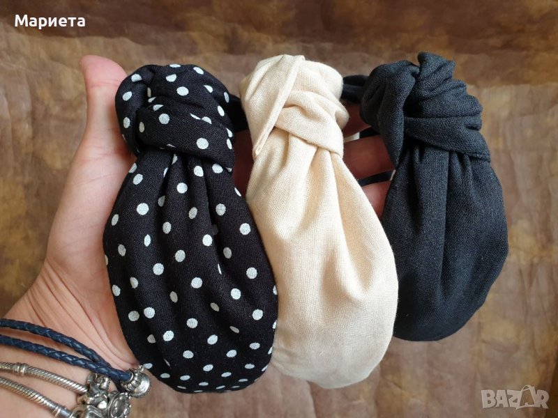 Диадема с възел Черна диадема с бели точки Черна диадема Натурално бяло Диадеми Ръчна Изработка , снимка 1