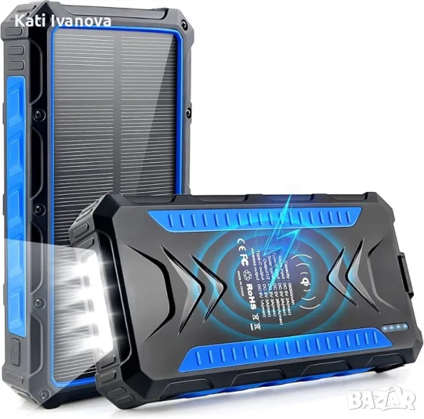  Power Bank 36000mAh, DJROLL Qi безжично зарядно устройство, соларно преносимо слънчево зарядно, снимка 1