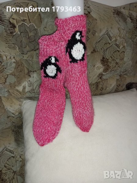 Ръчно плетени чорапи с картинка размер 37-38 размер 37,38⁹ пингвинче, снимка 1