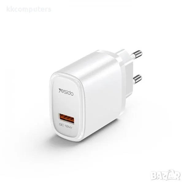 Зарядно/Адаптер 220V / Yesido YC66 / USB QC 3.0 18W / + кабел USB - Type-C ) / Бял / Баркод : 456386, снимка 1
