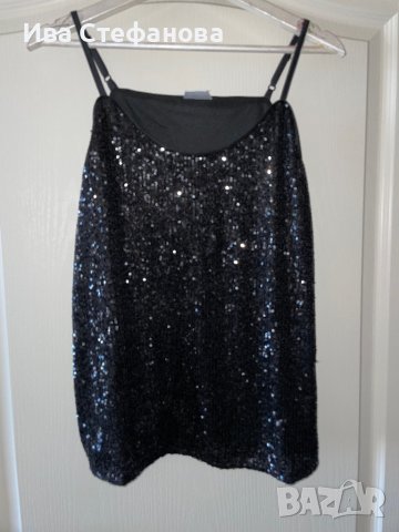 Черен нов ХЛ XL еластичен парти коктелен коктейлен официален топ пайети, снимка 2 - Корсети, бюстиета, топове - 43341711