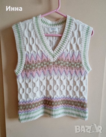 Плетен елек без ръкави пуловер бежов розов топъл топ , снимка 5 - Блузи с дълъг ръкав и пуловери - 43256595