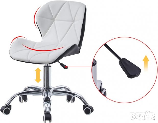 Мобилен стол за бюро/офис стол с дамаска от PU кожа C-KFC003WHBL-S, снимка 4 - Столове - 38951273