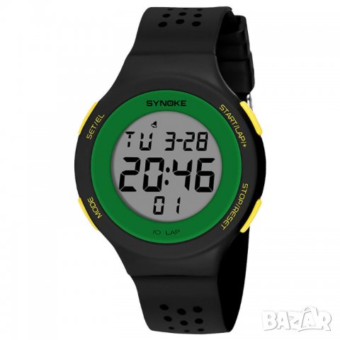 Нов дамски спортен часовник много функции черно зелено жълто