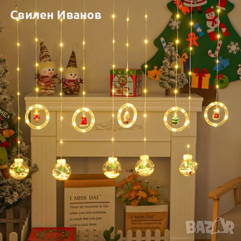 Светещ коледен гирлянд с рингове и малки коледни фигурки / 3 метра/ 8 функции. ? Малки коледни фигур, снимка 4 - Лед осветление - 51390318